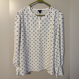 Ann Taylor White Blouse with Navy design